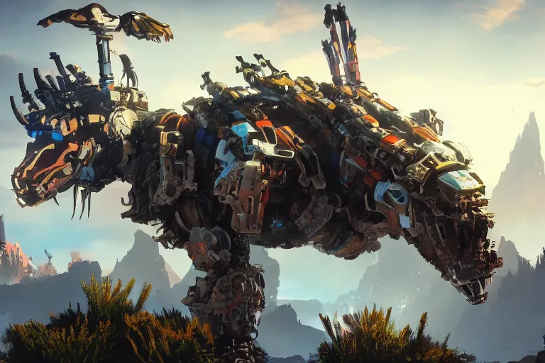 Image similar to bristleback machine mecha animal beast robot of horizon forbidden west horizon zero dawn bioluminiscence global illumination ray tracing hdr fanart arstation by sung choi and eric pfeiffer and gabriel garza and casper konefal