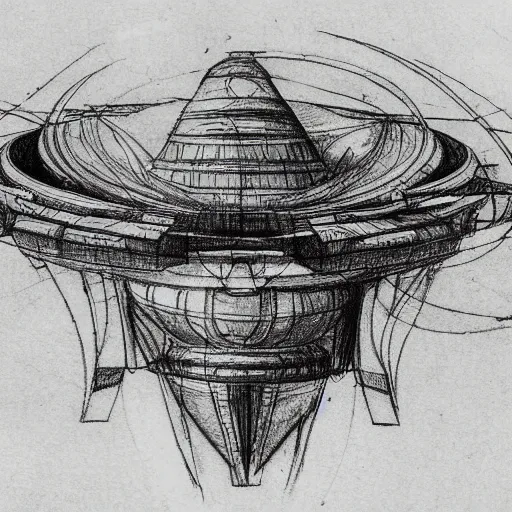 Image similar to various sketches of an alien spaceship in the style of leonardo da vinci, ultra detailed, scribbles, technical drawing, engineering blueprints