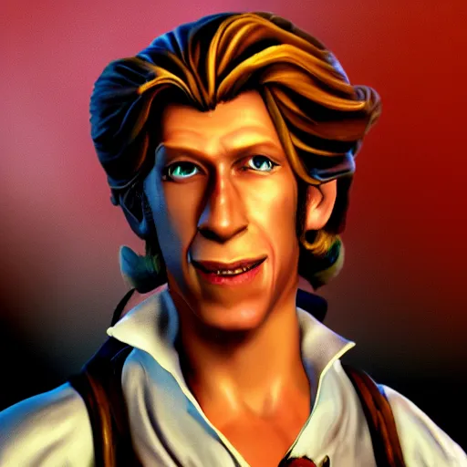 Image similar to a photorealistic portrait of guybrush threepwood mighty pirate