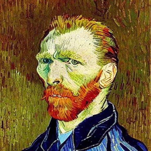 Prompt: van gogh's self portrait, the face is replaced by the dog's face, highly detailed