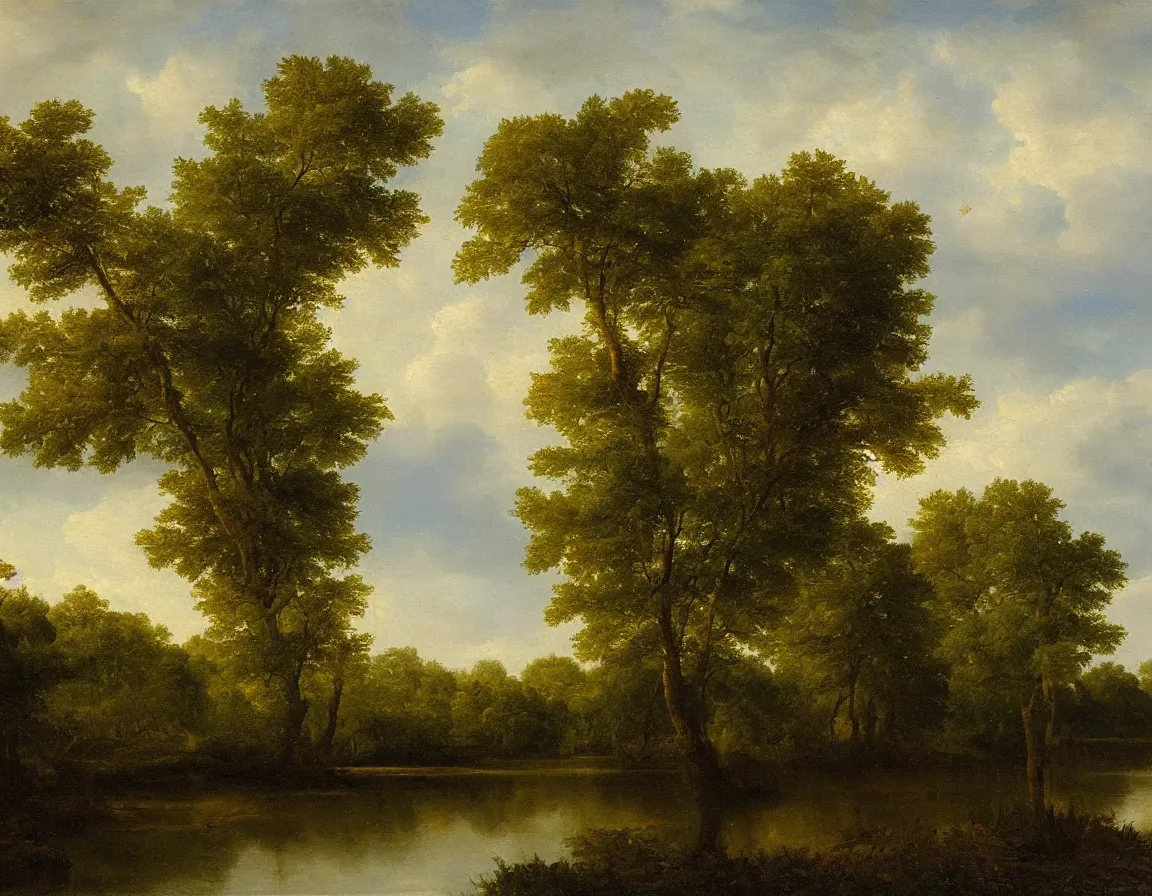 Prompt: the biesbosch, the netherlands in the style of hudson river school of art, oil on canvas