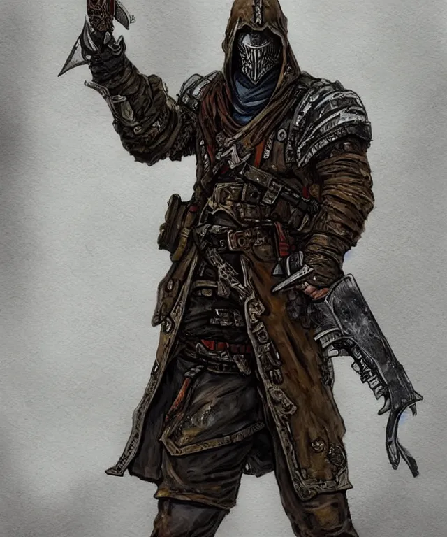 Image similar to a oil / watercolor painting full body character portrait of a gunslinger / paladin in the style of dark souls in the style of darkest dungeon trending on artstation deviantart pinterest detailed realistic hd 8 k high resolution