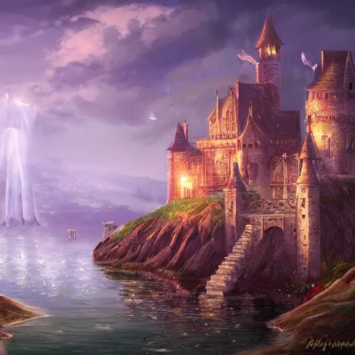 Image similar to castle, celestia, eden, river, fantasy artwork, award winning, very very very very very very very beautiful scenery, artstation