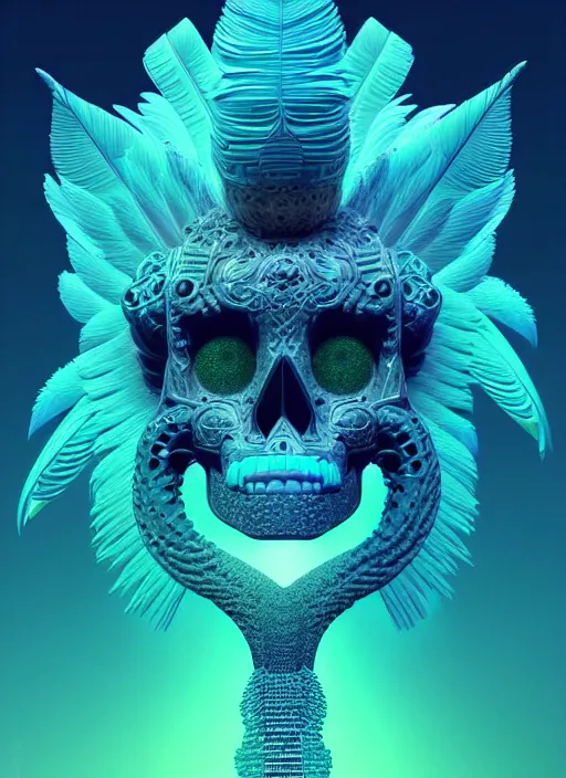 Image similar to 3 d goddess profile portrait, sigma 5 0 0 mm f / 5. beautiful intricate highly detailed quetzalcoatl skull and feathers. bioluminescent, plasma, lava, ice, water, wind, creature, thunderstorm! artwork by tooth wu and wlop and beeple and greg rutkowski, 8 k trending on artstation,