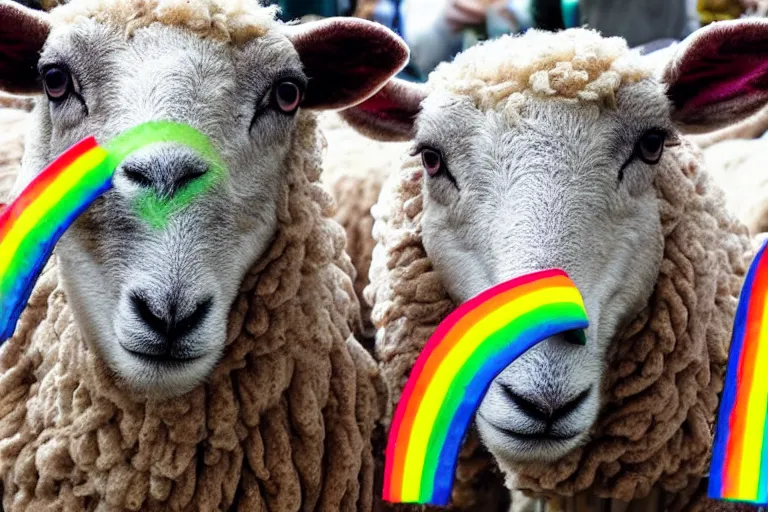 Image similar to a photo of a sheep with rainbow colored wool