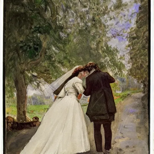 Image similar to two young edwardian women getting married in a beautiful swedish church, in the style of anders zorn