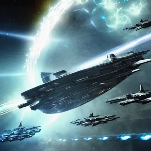 Prompt: an alien war fleet approaching earth at a sublight speed, science, epic, cinematic, futuristic