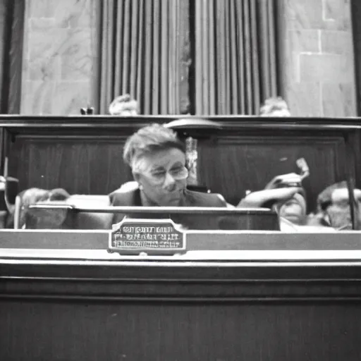 Prompt: Jack Sparrows first day on the bench of the Supreme Court, 35mm film