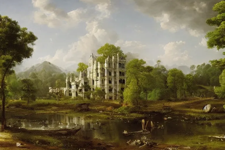 Image similar to art by pieter claesz, beautiful guwahati city wide angle view by Albert Bierstadt and adolph menzel, but as realistic natural photography, movie still, cinematic bright sunny daylight, intricate detailed