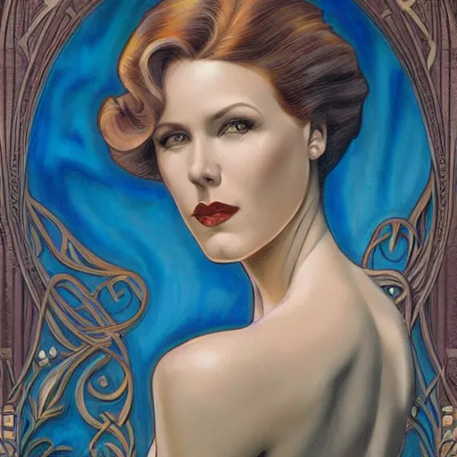 Prompt: an art nouveau streamline moderne portrait in the style of donato giancola and charles dulac and anna dittmann.