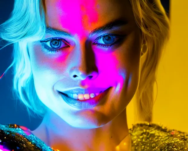 Image similar to margot robbie as neon led art, hyper detailed, award winning