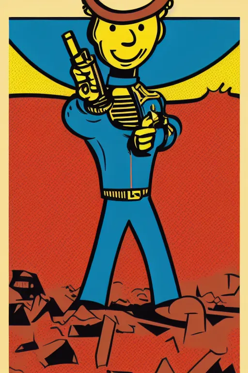 Image similar to fallout 7 6 retro futurist illustration art by butcher billy, sticker, colorful, illustration, highly detailed, simple, smooth and clean vector curves, no jagged lines, vector art, smooth andy warhol style