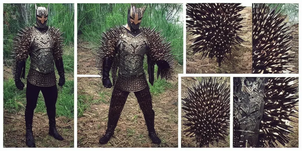 Prompt: “ the superhero westy : iron bark. spiked armor, spiky tail. ”