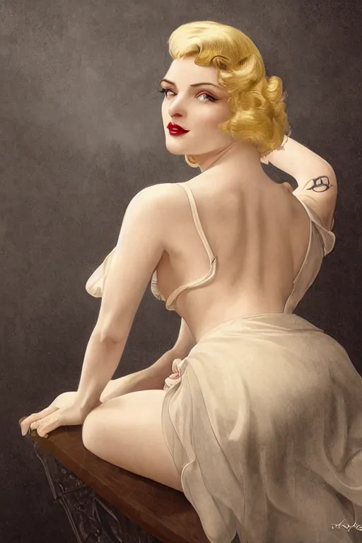 Prompt: high angle pinup photo of a beautiful blonde woman from 2 0 s decade of 1 8 0 0 century with green eyes, gloomy atmosphere, film noir realistic, sharp focus, 8 k high definition, insanely detailed, artstation, concept art, smooth, sharp focus, illustration, art by artgerm and greg rutkowski and alphonse mucha and william - adolphe bouguereau