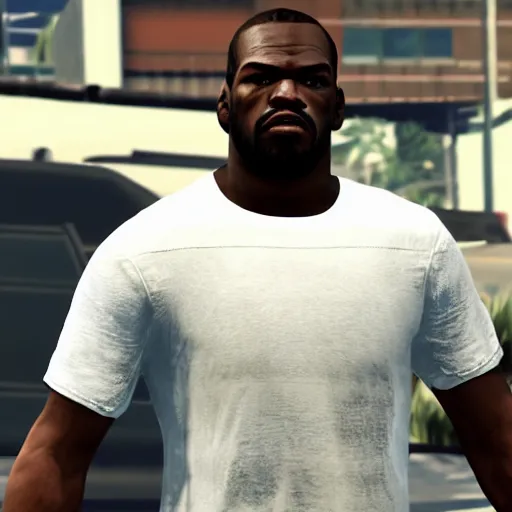 Prompt: character screenshot of ufc fighter jon jones in grand theft auto, ps 3 graphics, city, 7 2 0 p, gta v, fight