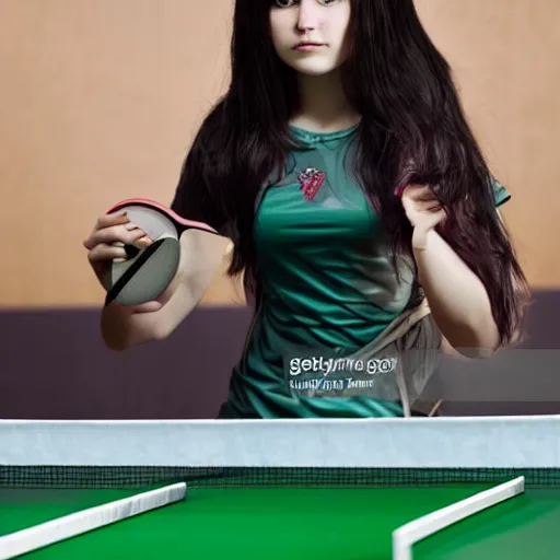 Image similar to kaisa from league of legends, daughter of the void, portrait, playing table tennis