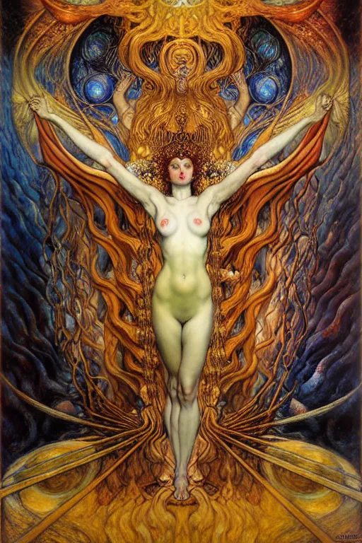 Image similar to Divine Chaos Engine by Karol Bak, Jean Delville, William Blake, Gustav Klimt, and Vincent Van Gogh, symbolist, visionary