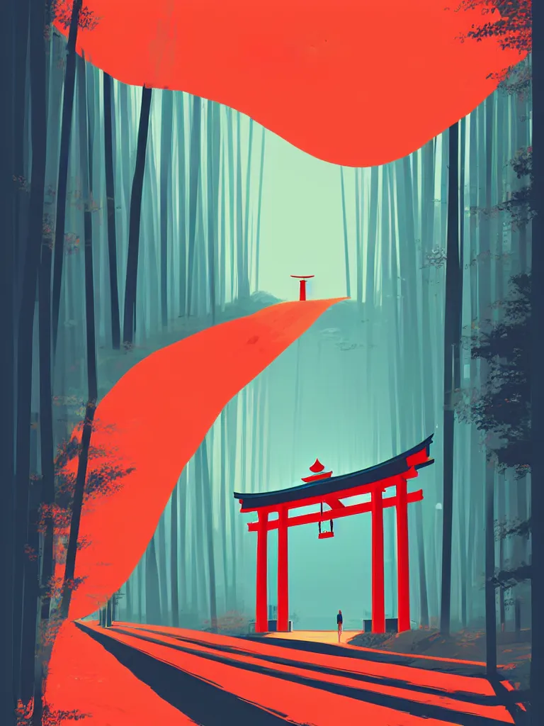 Image similar to a travel poster illustration depicting a japanese torii gate, vintage style, minimalist, digital painting, vector art, trending on artstration, by anton fadeev, by alena aenami