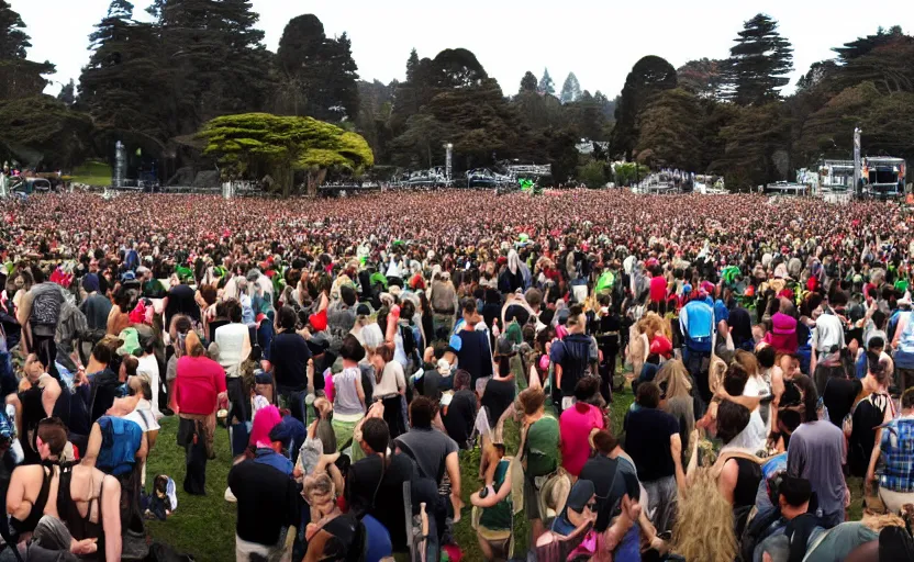 Prompt: a crowded music festival in golden gate park