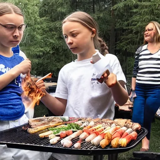 Image similar to photo of greta thunberg having a bbq