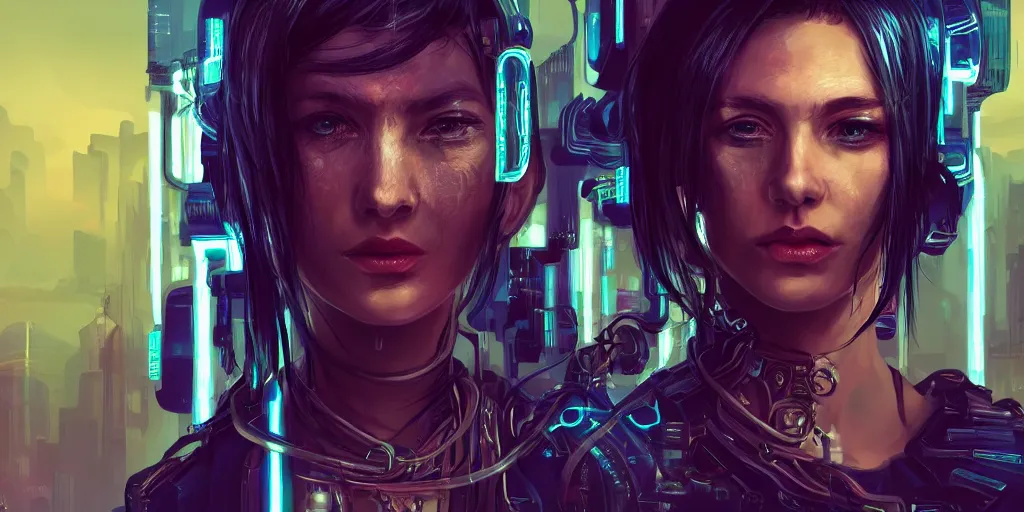 Prompt: detailed cyberpunk style character portrait of a beautiful woman