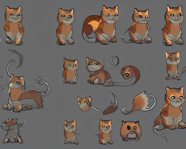 Prompt: king cat character reference sheet, trending on artstation, indie games, digital art