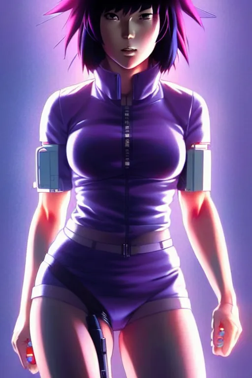 Image similar to a fullbody portrait of motoko kusanagi the major ghost in the shell : : stand alone complex, under repairs, maintenance : : by ilya kuvshinov, rossdraws, artgerm, sola digital arts, anti aliasing, raytracing : :