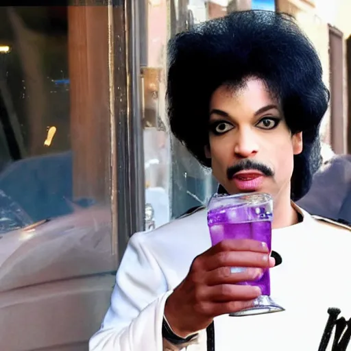 Image similar to photo of Prince drinking a 40 outside the 5 and dime