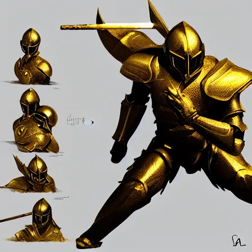 Prompt: golden knight, hyper realistic, athmosphere, detailed, cinematig lighting, trending on art station, concept art