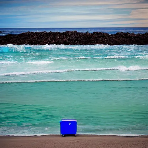 Image similar to blue refrigerator on beach with green sand