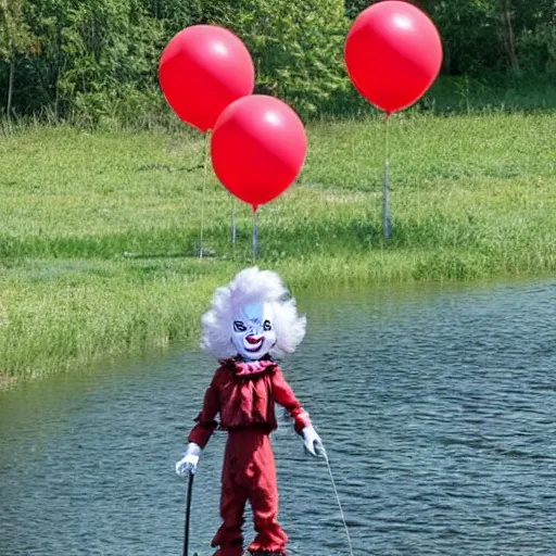 Prompt: pennywise the clown takes his son fishing