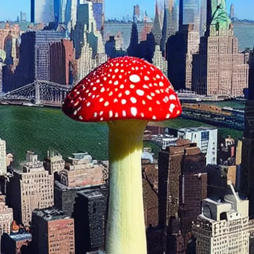 Image similar to a giant amanita muscaria in the New York skyline