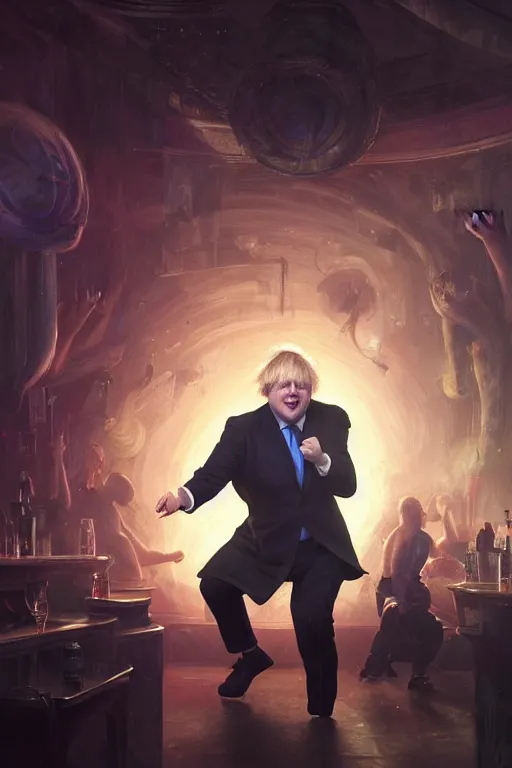 Prompt: boris johnson dancing in a nightclub, anatomy, bathed in light, highly detailed, photorealistic, artstation, smooth, sharp focus, illustration, unreal engine 5, 8 k, art by artgerm and greg rutkowski and edgar maxence