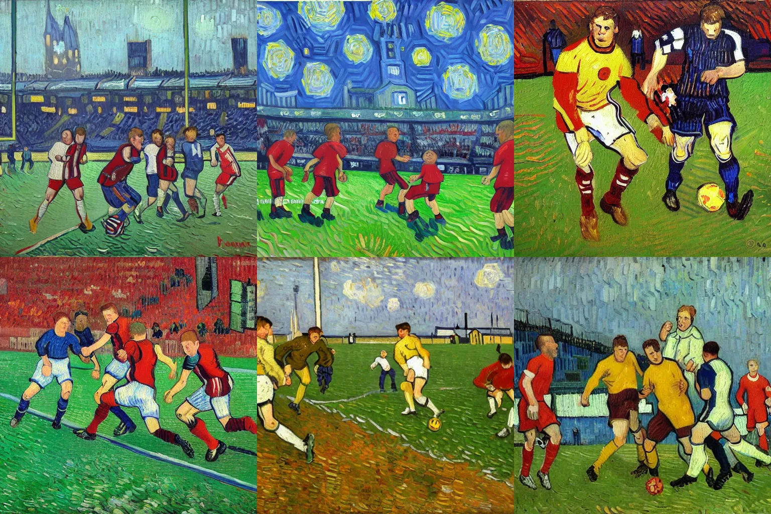 Image similar to football match, oil painting, van gogh style