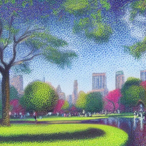 Prompt: Central park, Pointillism, Central park new york city, trending on artstation