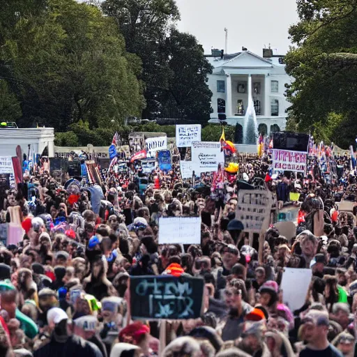 Image similar to 8 k uhd pictures as bunch of sewer rats make a protest in front of white house, higly photorealistic details, highly details form, highly details content