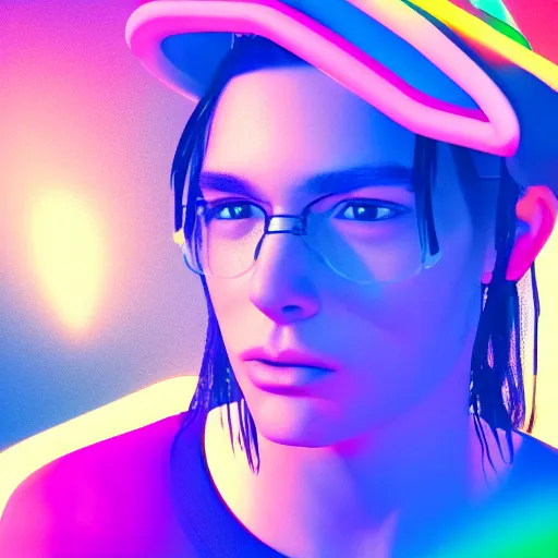 Prompt: a photorealistic of tech progressive electronic music dj portrait colorful :refractive : : octane render, 4K, dynamic light