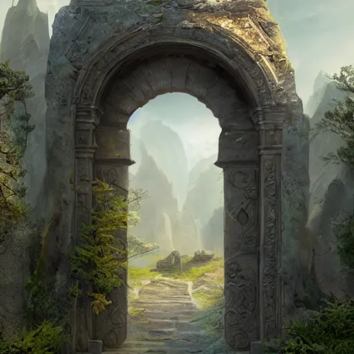 Image similar to beautiful matte painting of the grand ancient stone door, fantasy, sharp focus