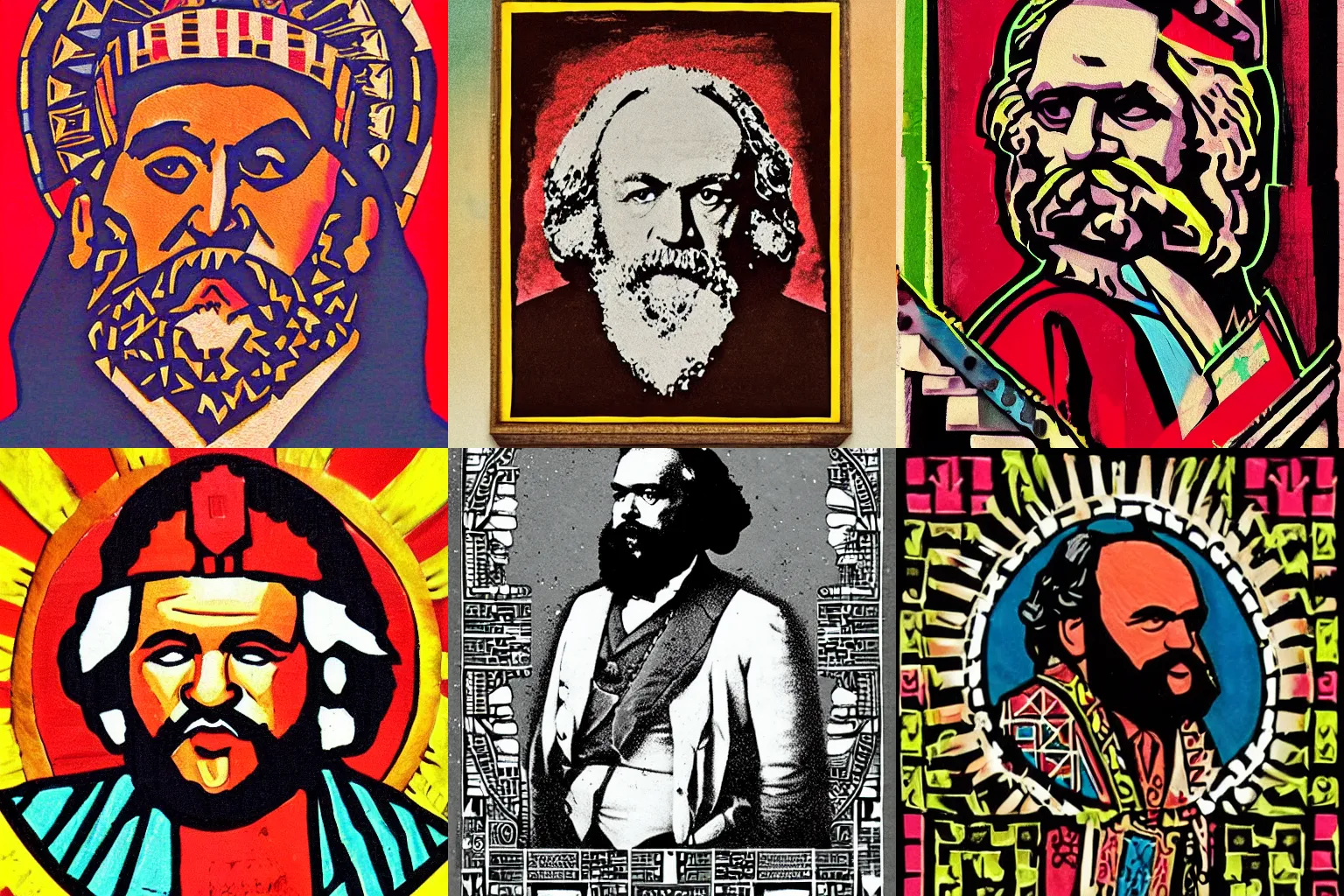 Prompt: aztec art of karl marx