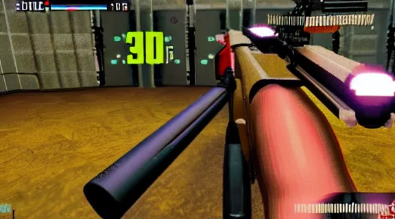 Image similar to og early fps shooter style homage 90s shooter early automatic 2000s