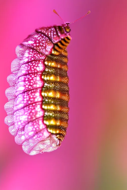 Image similar to high quality close-up photo pearlescent caterpillar! gorgeous highly detailed david ligare elson peter cinematic pink lighting high quality low angle hd 8k sharp shallow depth of field