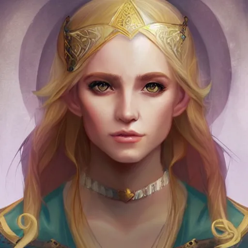 Image similar to a d & d character portrait of a beautiful noble elf princess with blonde hair, regal jewellry by charlie bowater