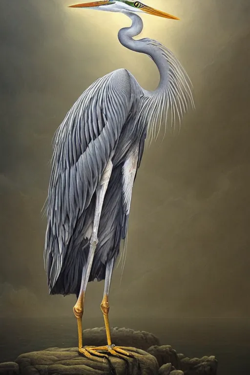 Prompt: Intricate stunning highly detailed grey heron, digital painting by agostino arrivabene and Vladimir Kush, surreal, ultra realistic, artstation