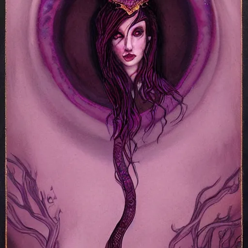 Image similar to portrait of princess of the dreamlands and moon beast, beautiful! coherent! by brom, deep colors, red maroon purple pink black, strong lines, rule of thirds