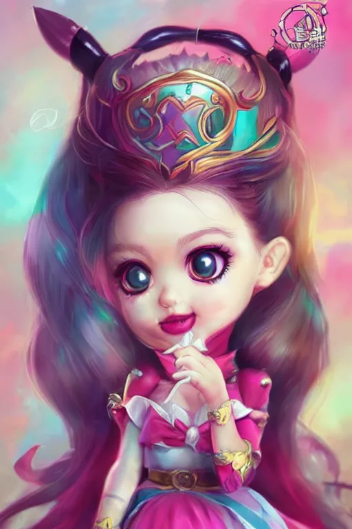 Image similar to a cute little princess inspired by Sailor Moon and Harley Quinn, highly detailed by ross tran, WLOP, artgerm