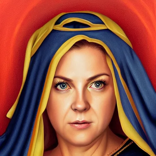 Image similar to melissa joan hart as virgin mary, digital illustration, by artgerm and greg rutkowski,