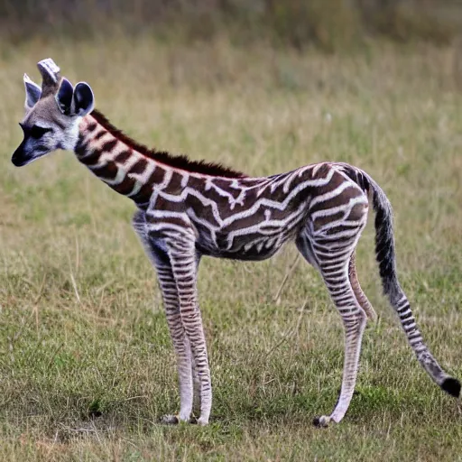 Prompt: photo of an aardwolf giraffe hybrid