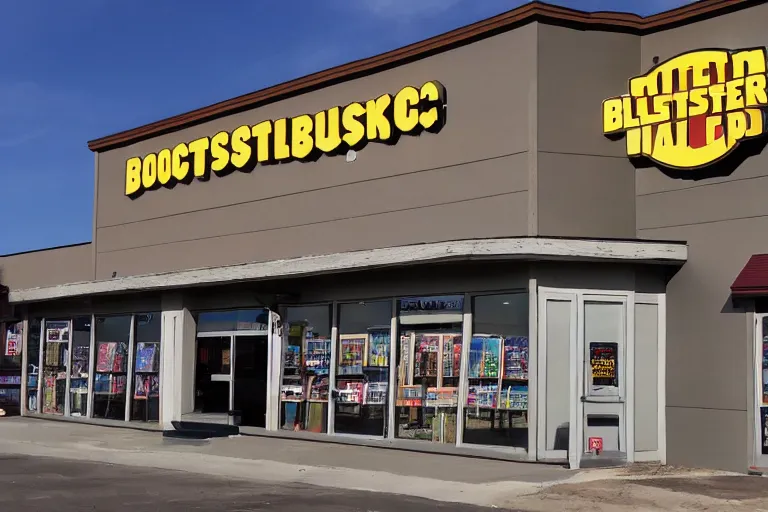 Prompt: the outside of a blockbuster store at a small town made by gregory crewdson