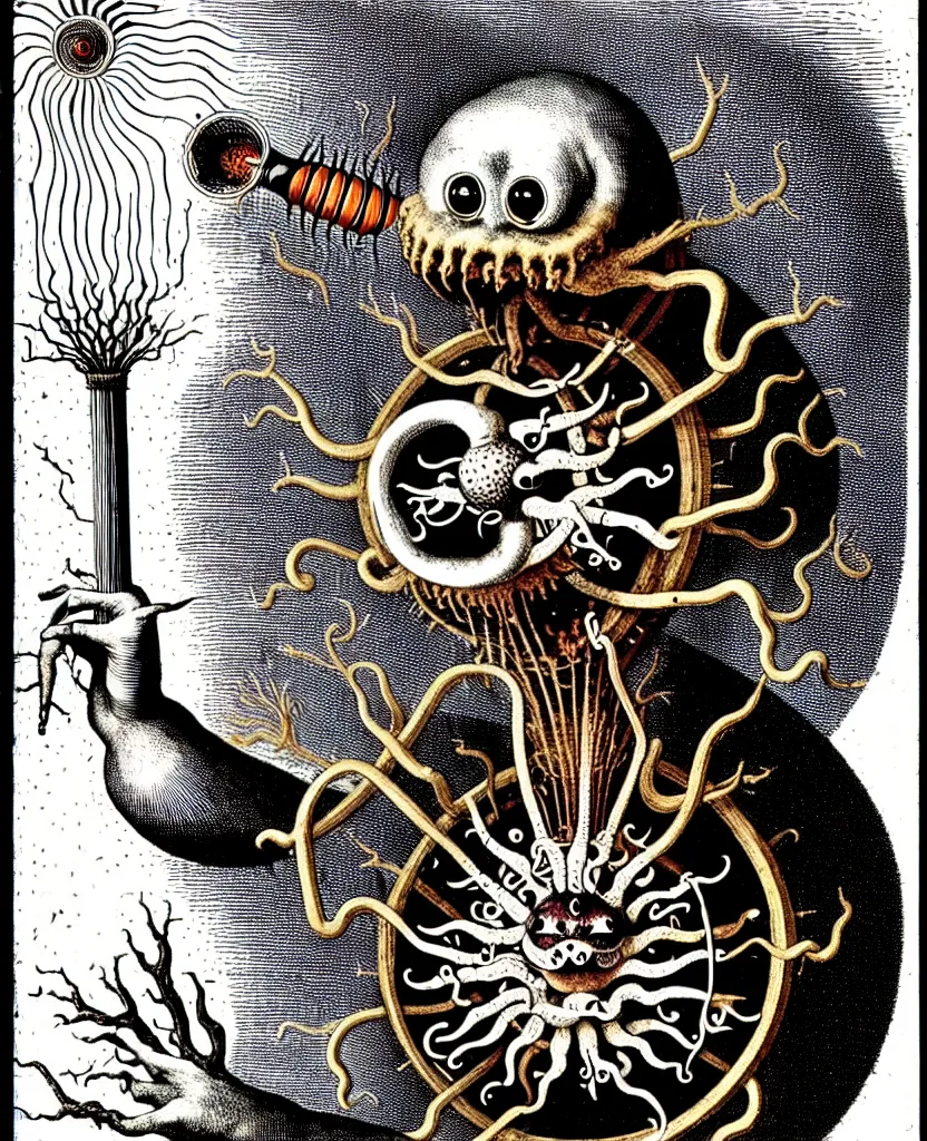 Image similar to whimsical freaky creature sings a unique canto about'as above so below'being ignited by the spirit of haeckel and robert fludd, breakthrough is iminent, glory be to the magic within