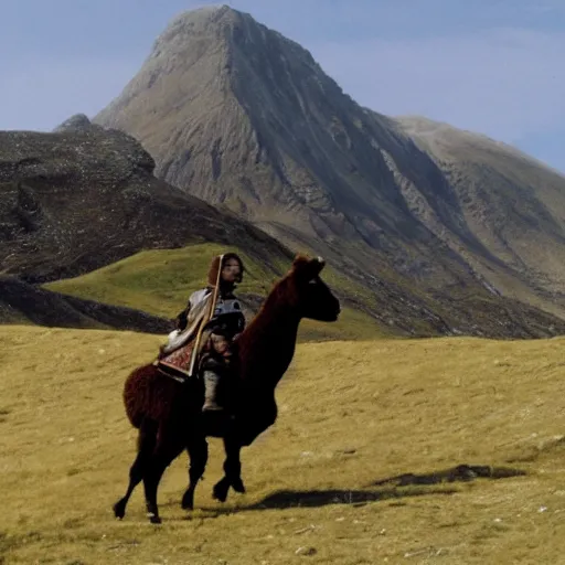 Image similar to rohirrim, riding toward minas tirith on alpacas